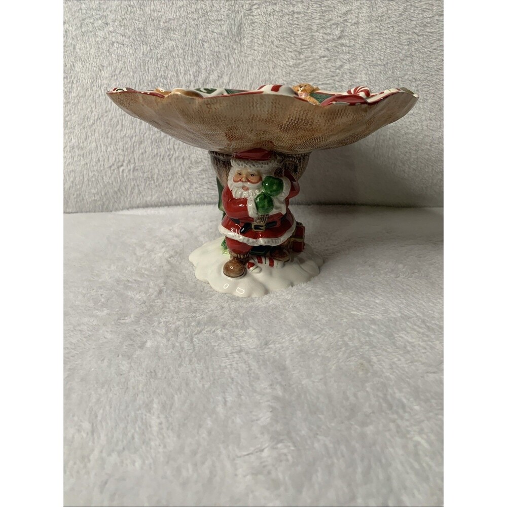 Christmas Santa Pedestal Serving Bowl Candy Dish Ceramic 8.5” Holiday Decor